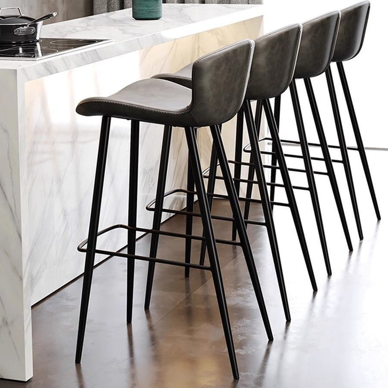 Contemporary Scandinavian Curved Leather Carbon Steel High Legs Bar Stool Footrest For Dining Room