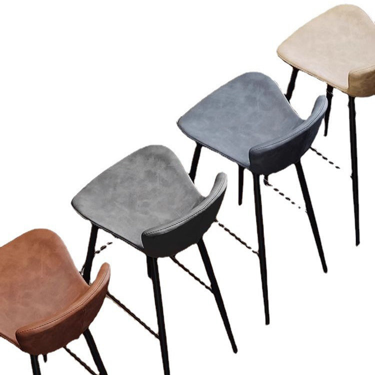 Contemporary Scandinavian Curved Leather Carbon Steel High Legs Bar Stool Footrest For Dining Room