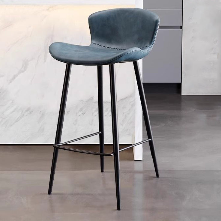Contemporary Scandinavian Curved Leather Carbon Steel High Legs Bar Stool Footrest For Dining Room