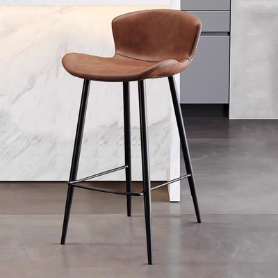 Contemporary Scandinavian Curved Leather Carbon Steel High Legs Bar Stool Footrest For Dining Room