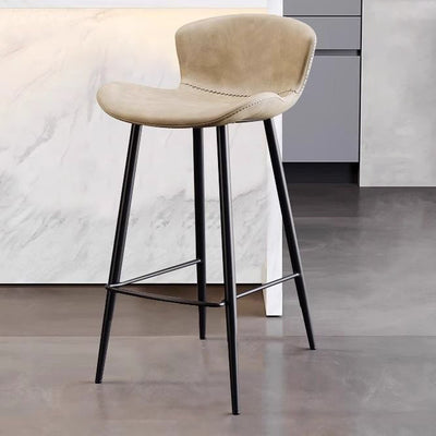 Contemporary Scandinavian Curved Leather Carbon Steel High Legs Bar Stool Footrest For Dining Room