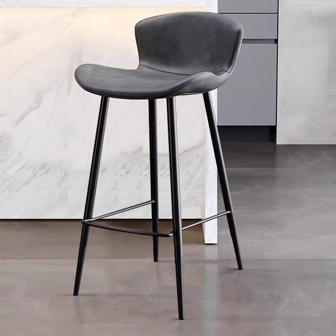 Contemporary Scandinavian Curved Leather Carbon Steel High Legs Bar Stool Footrest For Dining Room