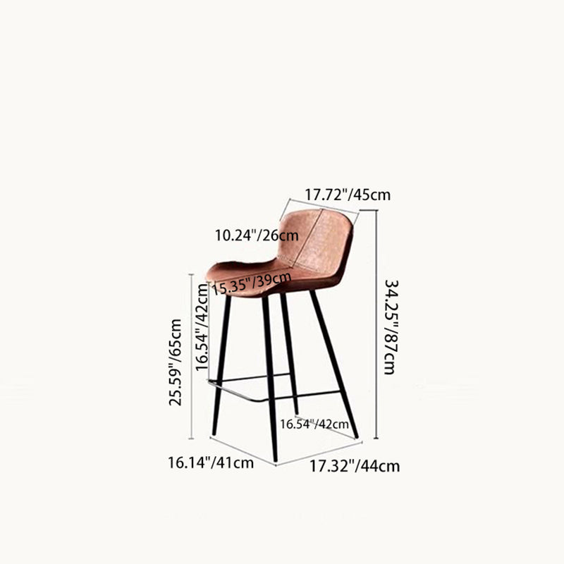 Contemporary Scandinavian Curved Leather Carbon Steel High Legs Bar Stool Footrest For Dining Room
