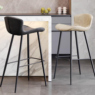 Contemporary Scandinavian Curved Leather Carbon Steel High Legs Bar Stool Footrest For Dining Room