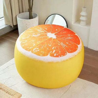 Contemporary Creative Round Fruit Watermelon Print Pattern Fabric Low Stool For Living Room