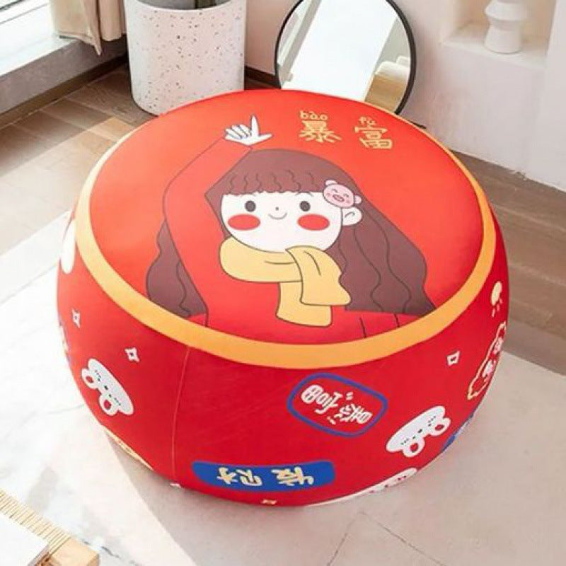 Contemporary Creative Round Fruit Watermelon Print Pattern Fabric Low Stool For Living Room