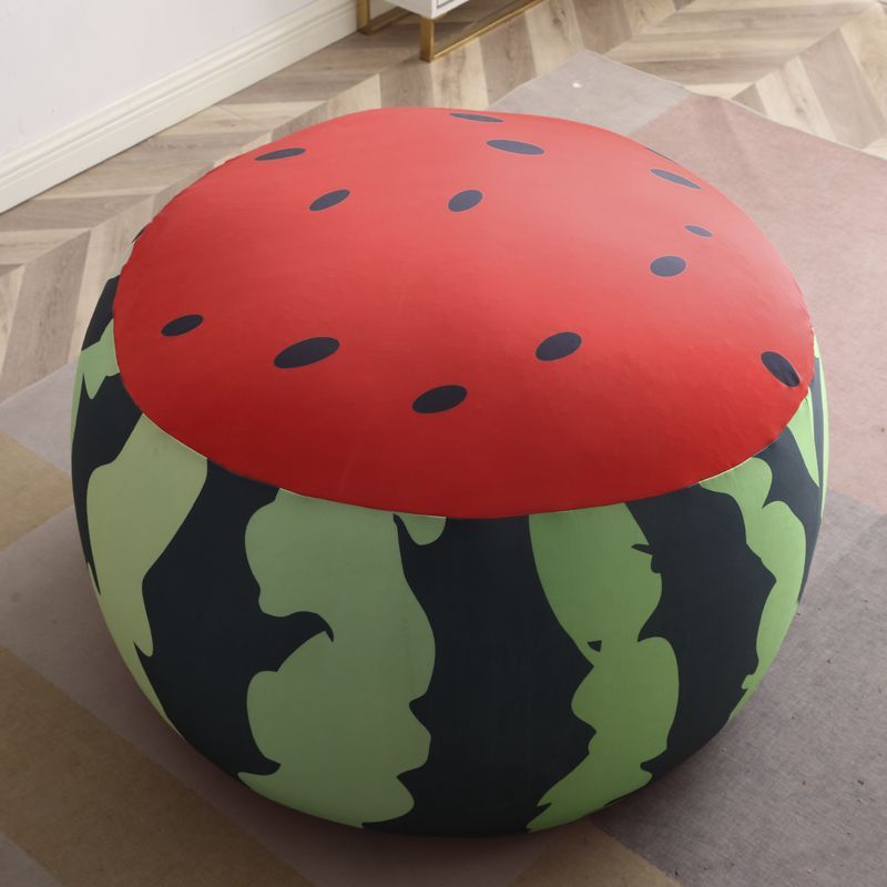 Contemporary Creative Round Fruit Watermelon Print Pattern Fabric Low Stool For Living Room