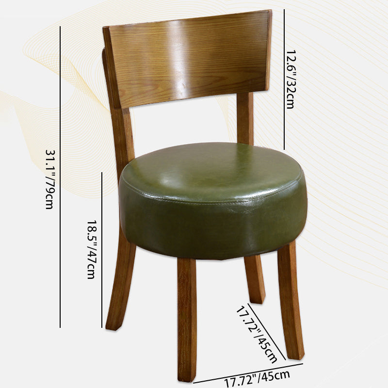 Contemporary Scandinavian Round Leather Solid Wood Frame Dining Chair Backrest For Dining Room