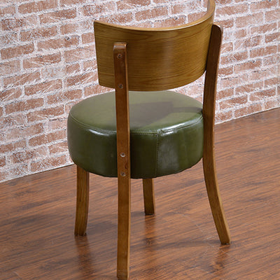 Contemporary Scandinavian Round Leather Solid Wood Frame Dining Chair Backrest For Dining Room