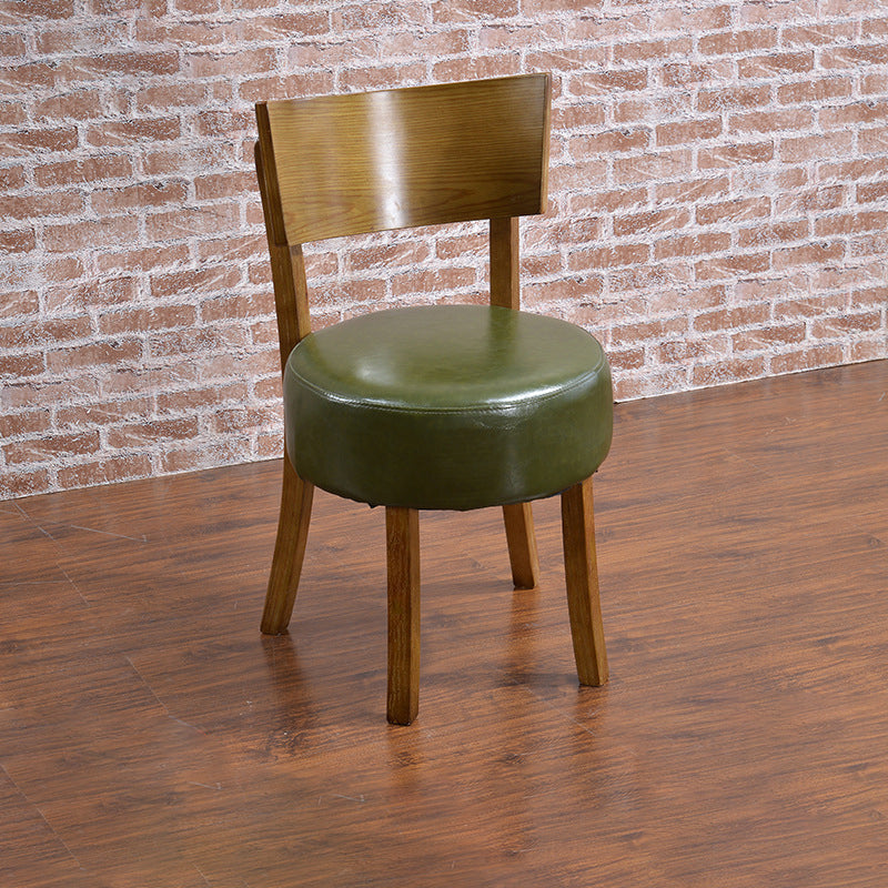 Contemporary Scandinavian Round Leather Solid Wood Frame Dining Chair Backrest For Dining Room