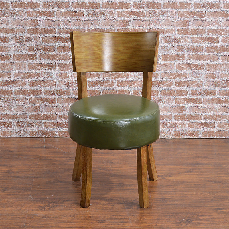 Contemporary Scandinavian Round Leather Solid Wood Frame Dining Chair Backrest For Dining Room
