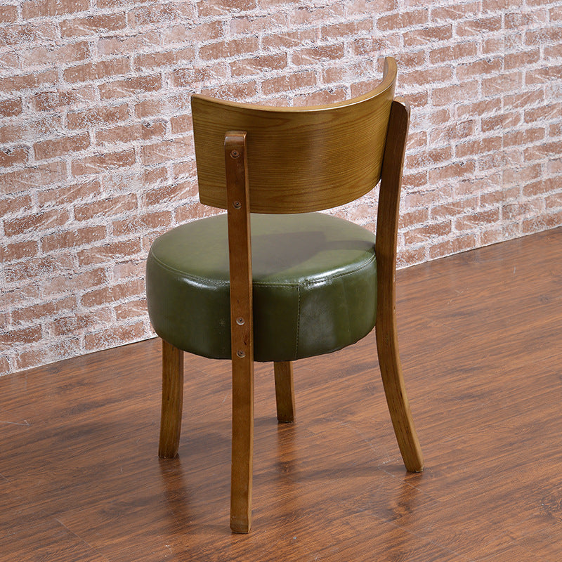Contemporary Scandinavian Round Leather Solid Wood Frame Dining Chair Backrest For Dining Room