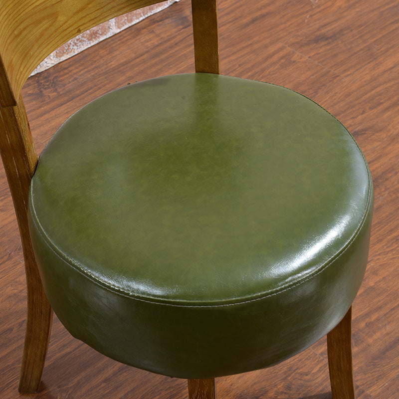 Contemporary Scandinavian Round Leather Solid Wood Frame Dining Chair Backrest For Dining Room