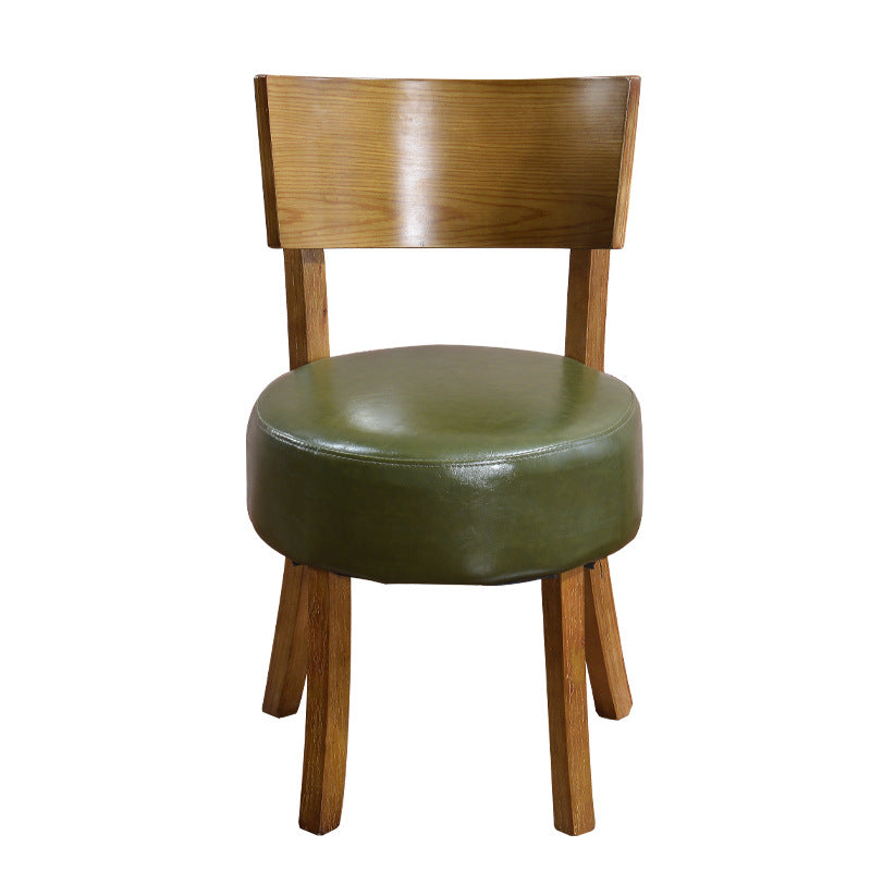 Contemporary Scandinavian Round Leather Solid Wood Frame Dining Chair Backrest For Dining Room
