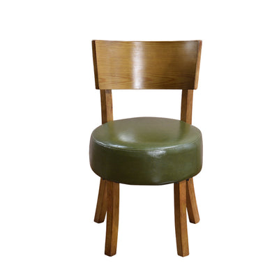Contemporary Scandinavian Round Leather Solid Wood Frame Dining Chair Backrest For Dining Room