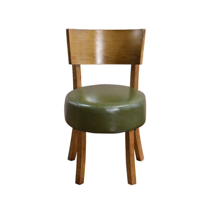 Contemporary Scandinavian Round Leather Solid Wood Frame Dining Chair Backrest For Dining Room