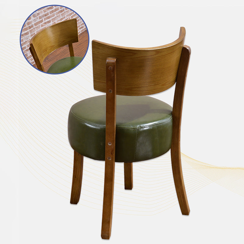 Contemporary Scandinavian Round Leather Solid Wood Frame Dining Chair Backrest For Dining Room