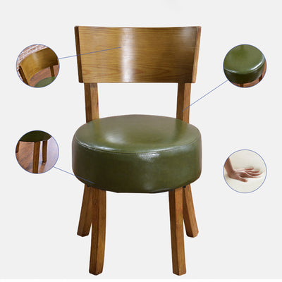 Contemporary Scandinavian Round Leather Solid Wood Frame Dining Chair Backrest For Dining Room