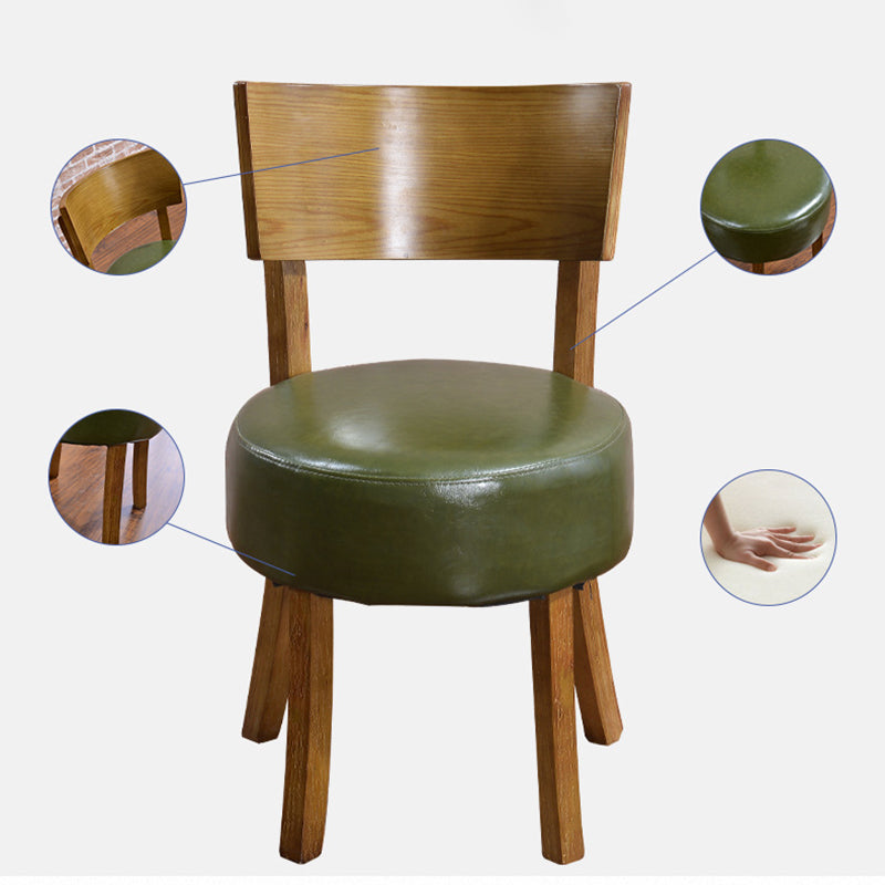 Contemporary Scandinavian Round Leather Solid Wood Frame Dining Chair Backrest For Dining Room