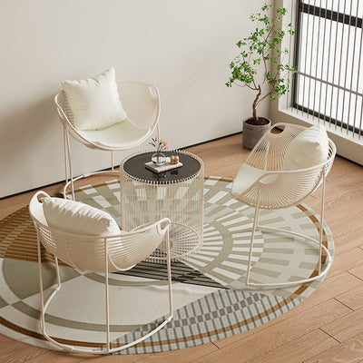 Chaise d'appoint traditionnelle rustique ronde rectangulaire en aluminium avec dossier en rotin et tissu pour salon 