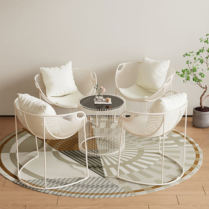 Contemporary Scandinavian Scalloped PU Leather Iron Frame Hollow Dining Chair Backrest For Dining Room