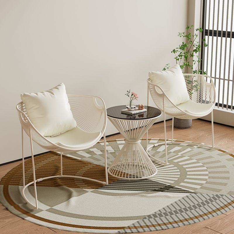 Contemporary Scandinavian Scalloped PU Leather Iron Frame Hollow Dining Chair Backrest For Dining Room