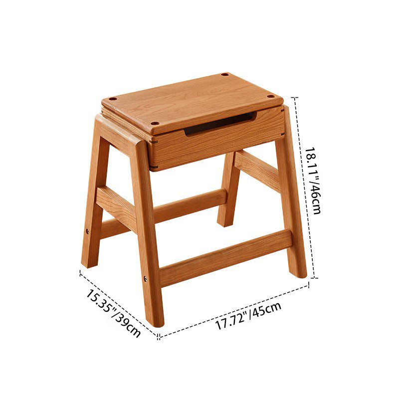 Contemporary Retro Rectangular Solid Wood Stackable Multi-Functional Storage Low Stool Footrest For Living Room
