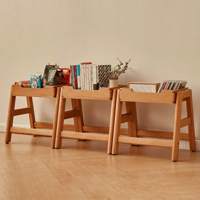 Contemporary Retro Rectangular Solid Wood Stackable Multi-Functional Storage Low Stool Footrest For Living Room