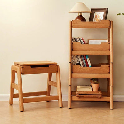 Contemporary Retro Rectangular Solid Wood Stackable Multi-Functional Storage Low Stool Footrest For Living Room