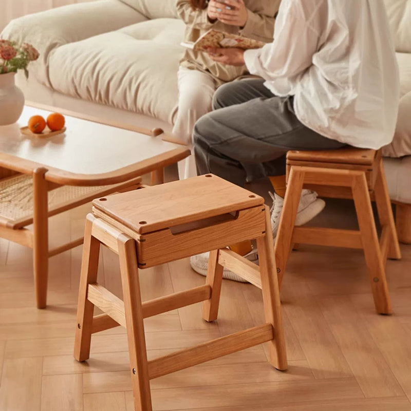 Contemporary Retro Rectangular Solid Wood Stackable Multi-Functional Storage Low Stool Footrest For Living Room