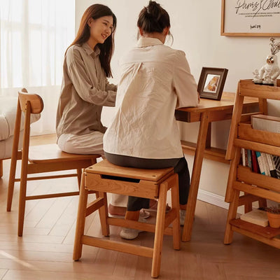 Contemporary Retro Rectangular Solid Wood Stackable Multi-Functional Storage Low Stool Footrest For Living Room