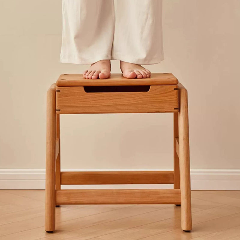 Contemporary Retro Rectangular Solid Wood Stackable Multi-Functional Storage Low Stool Footrest For Living Room