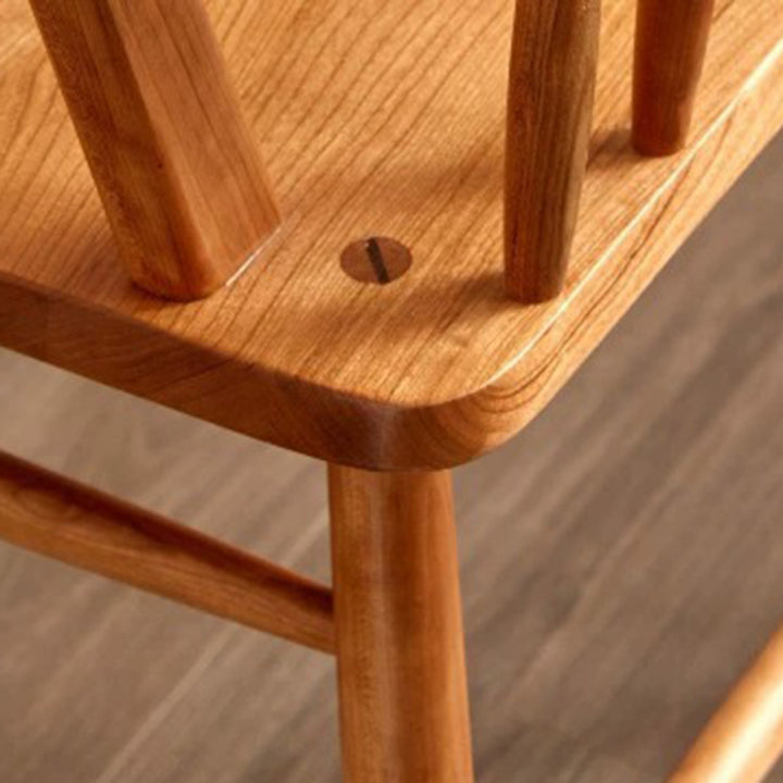 Traditional Japanese Square Cherry Wood Dining Chair Armrest Footrest For Dining Room