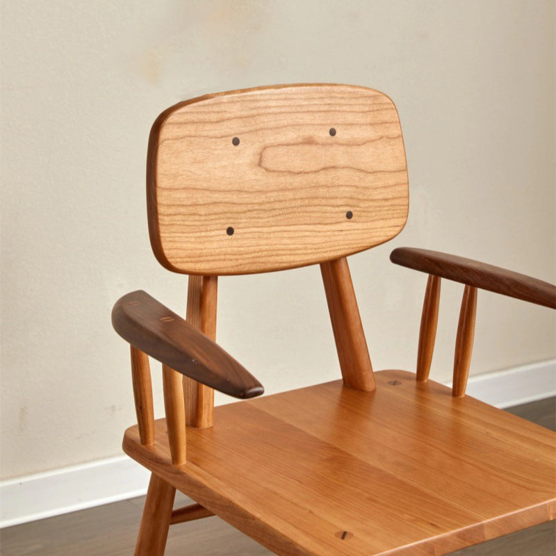 Traditional Japanese Square Cherry Wood Dining Chair Armrest Footrest For Dining Room