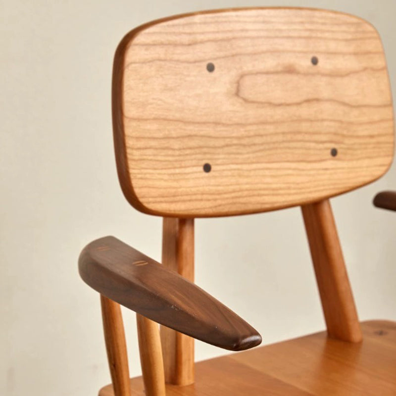 Traditional Japanese Square Cherry Wood Dining Chair Armrest Footrest For Dining Room