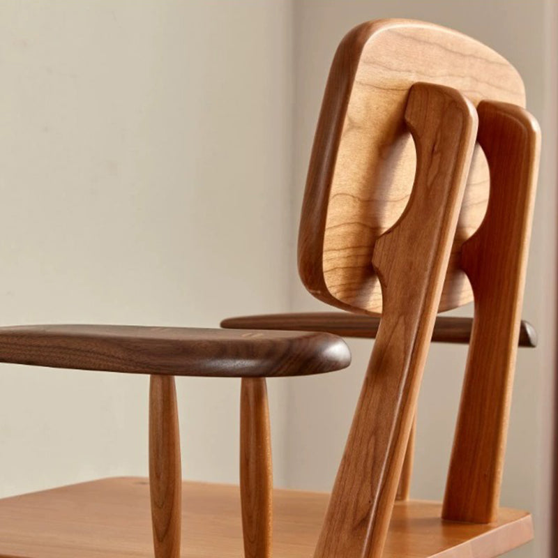 Traditional Japanese Square Cherry Wood Dining Chair Armrest Footrest For Dining Room