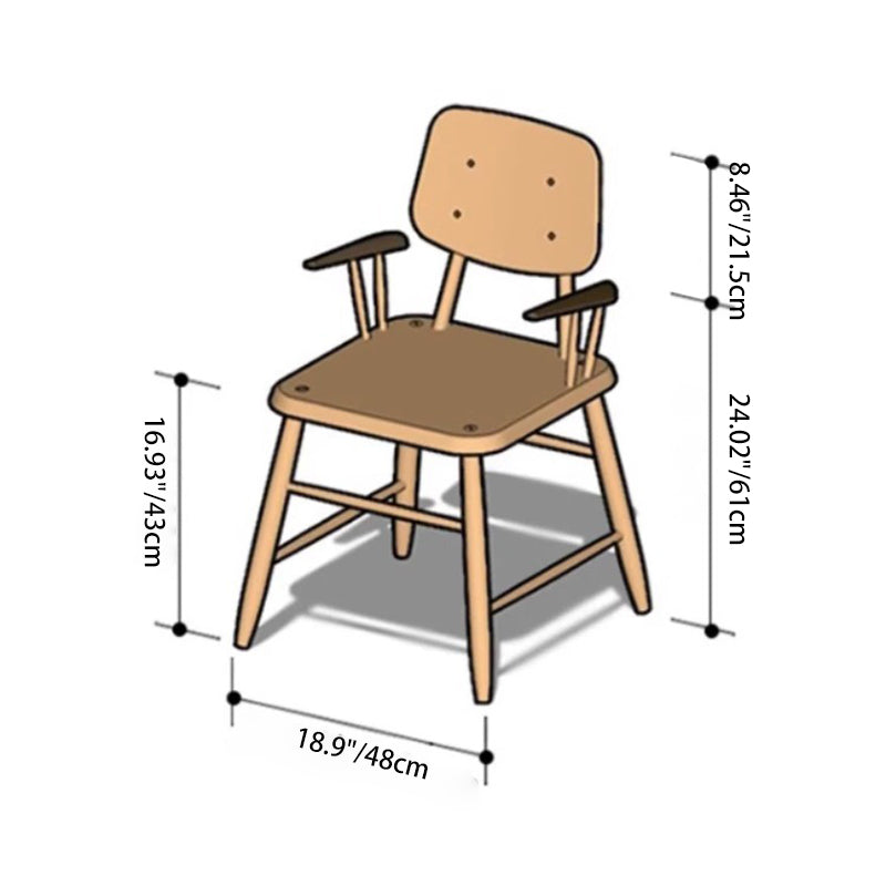 Traditional Japanese Square Cherry Wood Dining Chair Armrest Footrest For Dining Room