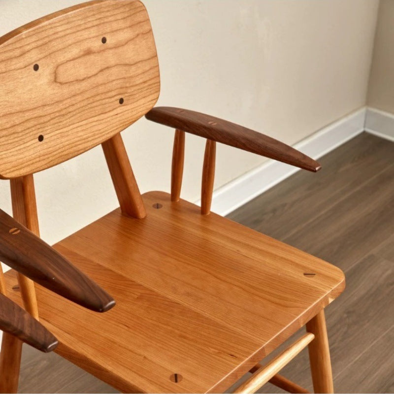 Traditional Japanese Square Cherry Wood Dining Chair Armrest Footrest For Dining Room