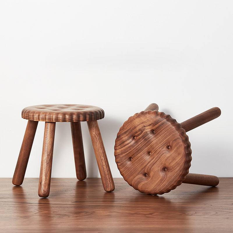 Contemporary Creative Biscuit Round Solid Wood Low Stool Footstool For Living Room