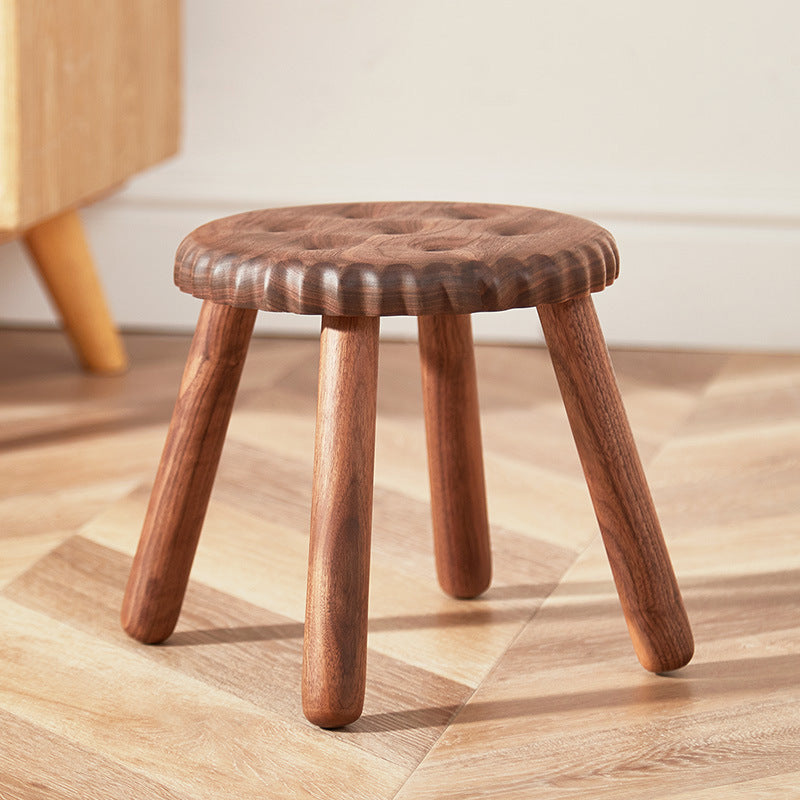 Contemporary Creative Biscuit Round Solid Wood Low Stool Footstool For Living Room
