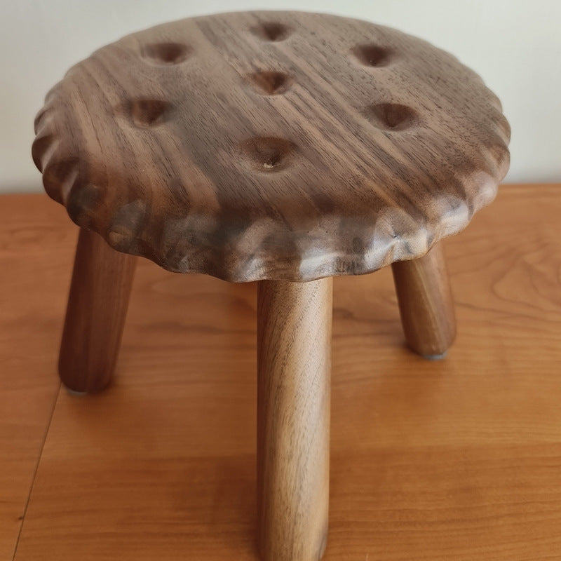 Contemporary Creative Biscuit Round Solid Wood Low Stool Footstool For Living Room