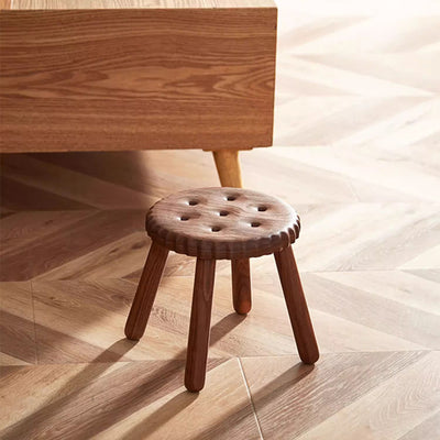Contemporary Creative Biscuit Round Solid Wood Low Stool Footstool For Living Room