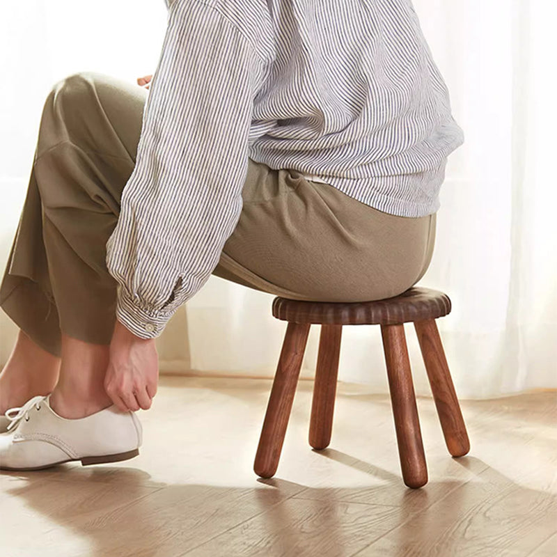 Contemporary Creative Biscuit Round Solid Wood Low Stool Footstool For Living Room