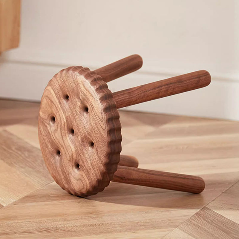 Contemporary Creative Biscuit Round Solid Wood Low Stool Footstool For Living Room
