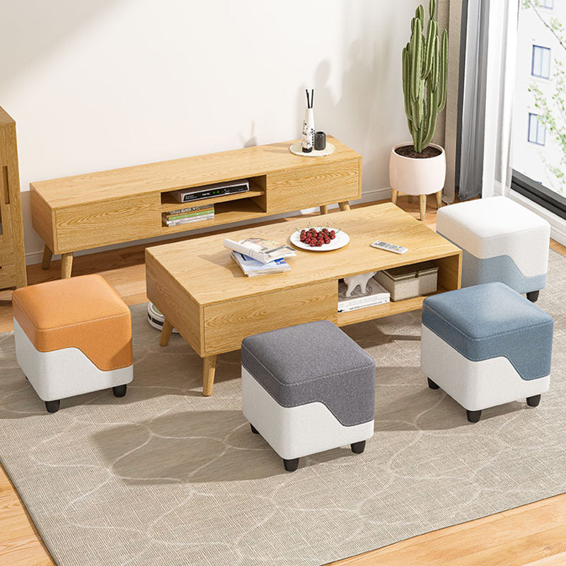 Contemporary Simplicity Fabric Cube Low Stool Footstool For Living Room