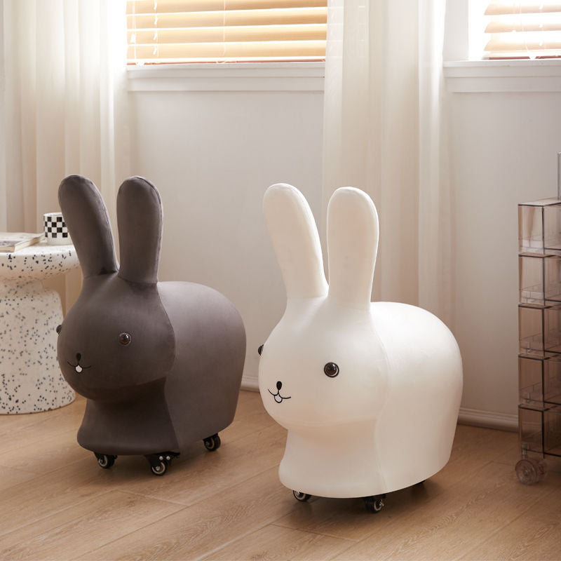 Contemporary Creative Cute Animal Rabbit Fabric Low Stool With Pulley For Living Room
