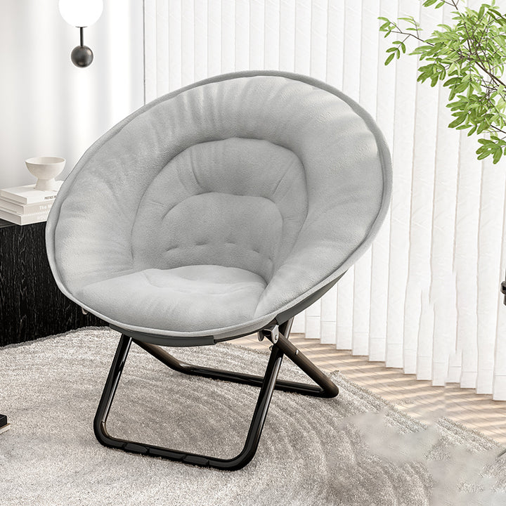 Silla reclinable plegable con respaldo de terciopelo redondo nórdico contemporáneo y estructura de acero al carbono en forma de X para sala de estar 