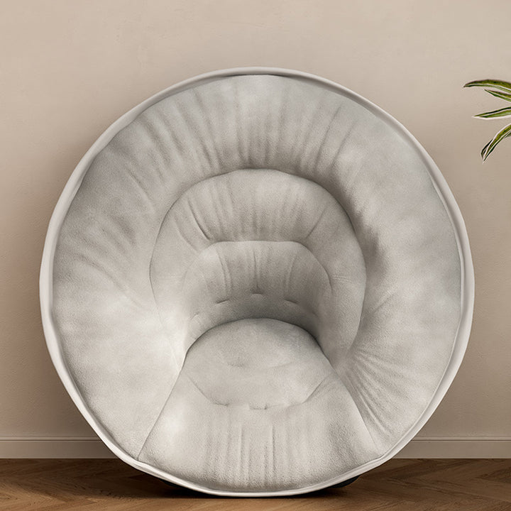 Silla reclinable plegable con respaldo de terciopelo redondo nórdico contemporáneo y estructura de acero al carbono en forma de X para sala de estar 