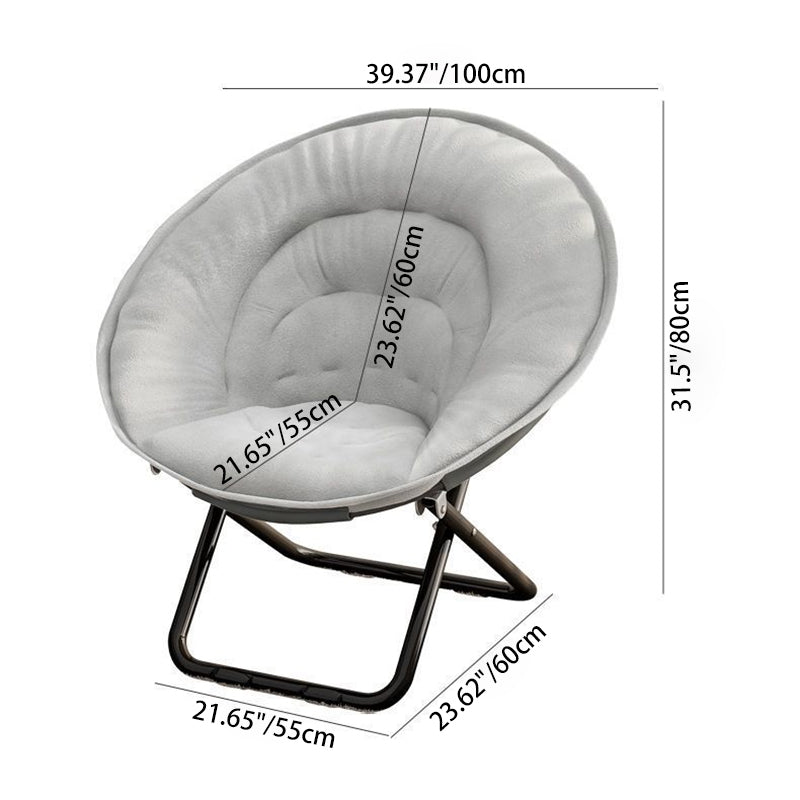 Silla reclinable plegable con respaldo de terciopelo redondo nórdico contemporáneo y estructura de acero al carbono en forma de X para sala de estar 