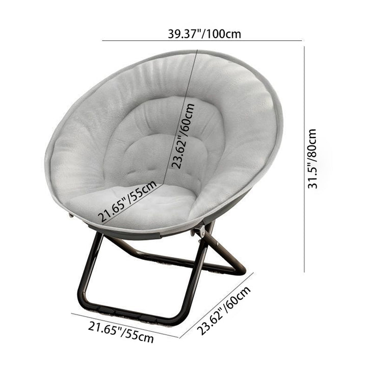Silla reclinable plegable con respaldo de terciopelo redondo nórdico contemporáneo y estructura de acero al carbono en forma de X para sala de estar 